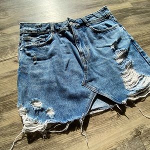 ZARA Distressed Denim Skirt